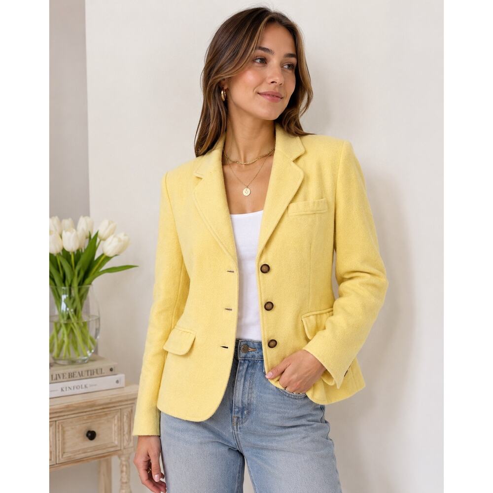 Vintage Chadwicks Yellow Wool Cashmere Blazer Jacket Womens Size 6